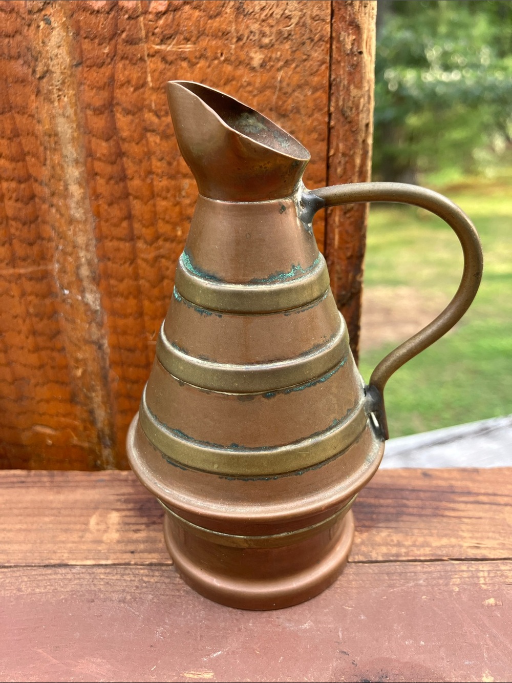 Vintage Signed Garanti Villedieu Copper & Brass Miniature Pitcher